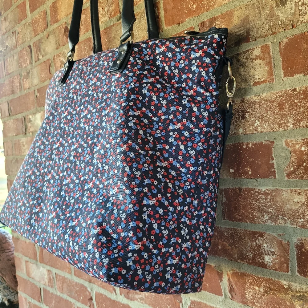 Jessica Simpson Large Travel Laptop Tote Bag Blue Mini Floral Motif  16 x 20 x 6 - Picture 11 of 16
